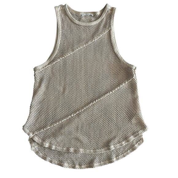 FREE PEOPLE SHORE SIDE MESH OVERSIZED MUSCLE TANK SIZE LARGE NWOT 100% COTTON - Picture 2 of 8